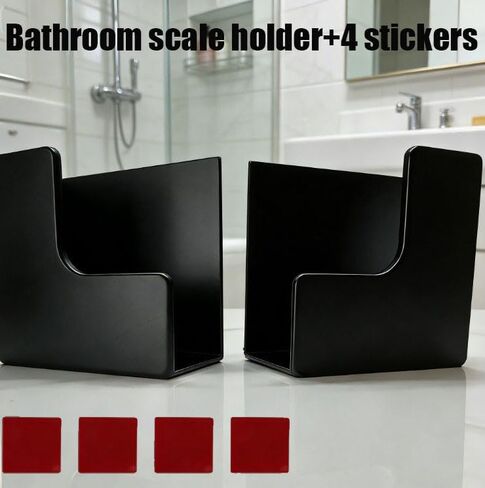 Weight Scale Holder for Wall – Adjustable Storage Bracket for Body Fat & Digital Scales, Universal Fit for Home Gym, Bathroom, Kitchen with 4Pcs Stickers (Black in Saudi Arabia