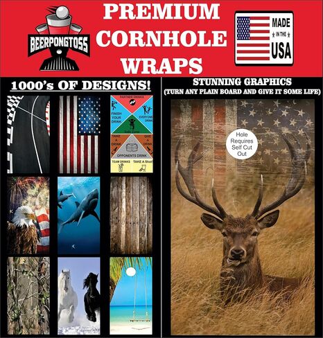 Cornhole Board Vinyl Wrap Decals (Set of 2) Patriotic Bean Bag Toss Wrap Stickers (Deer) in Saudi Arabia
