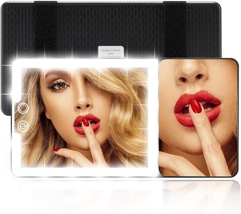 مرآة زينة كبيرة للسيارة مزودة بإضاءة LED وشحن بالطاقة الشمسية وUSB-C، مرآة واقية من الشمس مقاس 10 بوصات مع مصابيح LED قابلة لإعادة الشحن بثلاثة ألوان ومرايا مكياج للسيارة مع حامل مرن معزز وآمن in Kuwait