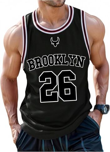OYOANGLE Men's Number Letter Graphic Tank Top Basketball Jerseys Sleeveless Workout Athletic Tops in Saudi Arabia