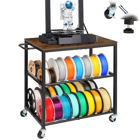 3D Printer Stand with Filament Storage Rack, Sturdy Wooden 3D Printer Table Holds 32 Spools & Accessories, Rolling Cart with Wheels for 3D Printing Studio Home Office Workshop in Saudi Arabia