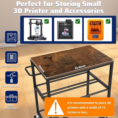 3D Printer Stand with Filament Storage Rack, Sturdy Wooden 3D Printer Table Holds 32 Spools & Accessories, Rolling Cart with Wheels for 3D Printing Studio Home Office Workshop in Saudi Arabia