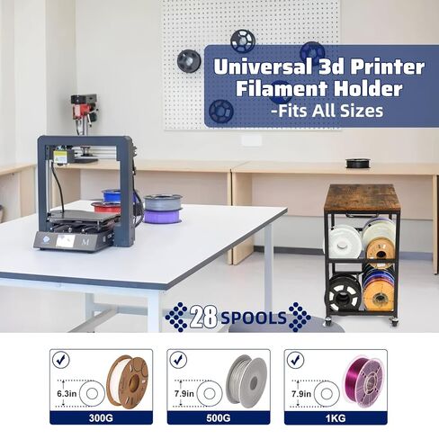3D Printer Stand with Filament Storage Rack, Sturdy Wooden 3D Printer Table Holds 32 Spools & Accessories, Rolling Cart with Wheels for 3D Printing Studio Home Office Workshop in Saudi Arabia