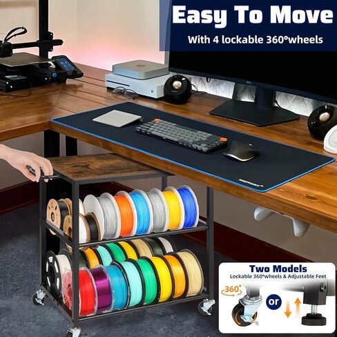 3D Printer Stand with Filament Storage Rack, Sturdy Wooden 3D Printer Table Holds 32 Spools & Accessories, Rolling Cart with Wheels for 3D Printing Studio Home Office Workshop in Saudi Arabia