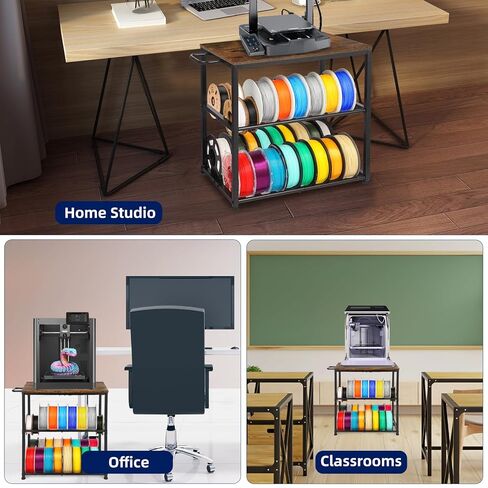 3D Printer Stand with Filament Storage Rack, Sturdy Wooden 3D Printer Table Holds 32 Spools & Accessories, Rolling Cart with Wheels for 3D Printing Studio Home Office Workshop in Saudi Arabia