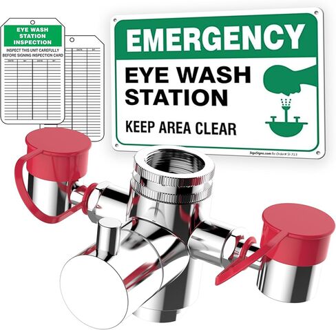 TidyFriend Emergency Eye Wash Station Faucet Mount - 360° Rotatable Compact Eyewash Station - Includes Tags, Safety Sign, 3 Adapters - 11.4 L/min High Flow for Lab,Hospital & Industrial Safety (Red) in Kuwait