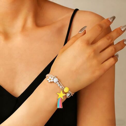 Cute Rainbow Star Unicorn Enamel Charm Bracelet Pink Beaded Bracelet Handmade Rope Bracelets Friendship Jewelry in Saudi Arabia