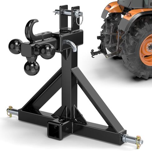 Orange 3 Point Hitch Receiver with Dual 2" Receiver–Include Ball Adapter & Hook, 3 Point Quick Hitch Category 1 Fit Gooseneck, 5th Wheel & Ball Hitch, 3 Point Hitch Attachments Fit Category 1 Tractors in Saudi Arabia