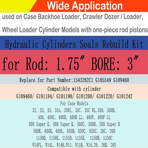 Rod: 1.75" BORE: 3" Hydraulic Cylinder Seal Kit 1543262C1 G105549 G109460 for Case 580 Super E, 580 Super K, 580C, 580D, 580 Super D, 580K, 680K, 680L, 850B, 850C, 855C etc in Saudi Arabia
