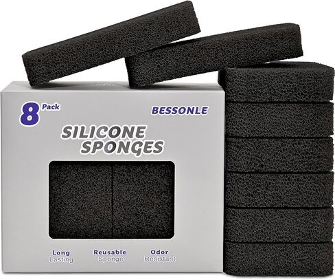 8 Pack Silicone Scrubbing Sponges, Heavy-Duty, Non-Scratch Kitchen Sponges - Reusable, Odor-Free, Perfect as Cleaning for Dishes, Non-Stick, Countertops (Grey) in Saudi Arabia
