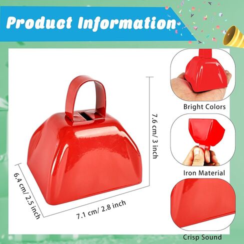 16 Pack Steel Cowbell Noise Maker Loud Cheering Small Cow Bells 3 Inch Hand Percussion Colored for Sporting Events Football Games Parties (Color Set 1) in Saudi Arabia