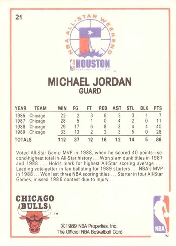 1989-90 NBA Hoops # 21 بطاقة مايكل جوردان لكرة السلة - لعبة كل النجوم in Kuwait