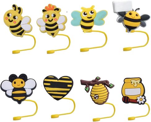8 Pack 10mm Silicone Reusable Straw Cover Caps Topper Plugs, Compatible with Stanley 30 oz 40 oz Tumbler Topper for Cup Accessory (8Pcs Honeybee) in Saudi Arabia