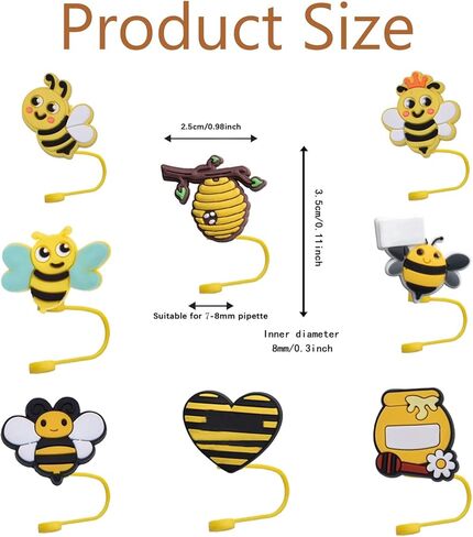 8 Pack 10mm Silicone Reusable Straw Cover Caps Topper Plugs, Compatible with Stanley 30 oz 40 oz Tumbler Topper for Cup Accessory (8Pcs Honeybee) in Saudi Arabia