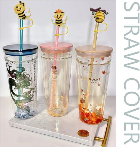 8 Pack 10mm Silicone Reusable Straw Cover Caps Topper Plugs, Compatible with Stanley 30 oz 40 oz Tumbler Topper for Cup Accessory (8Pcs Honeybee) in Saudi Arabia