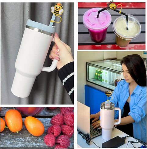 8 Pack 10mm Silicone Reusable Straw Cover Caps Topper Plugs, Compatible with Stanley 30 oz 40 oz Tumbler Topper for Cup Accessory (8Pcs Honeybee) in Saudi Arabia