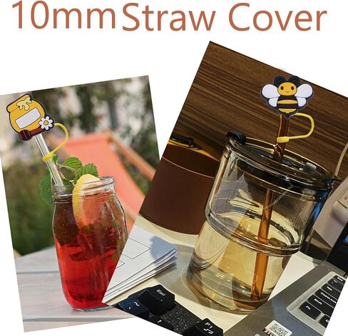 8 Pack 10mm Silicone Reusable Straw Cover Caps Topper Plugs, Compatible with Stanley 30 oz 40 oz Tumbler Topper for Cup Accessory (8Pcs Honeybee) in Saudi Arabia