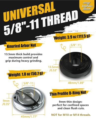 2 Pack 5/8"-11 Angle Grinder Flange Nuts for Fixing Cutting Discs, Quick Release Silver D-Ring and Knurled Arbor Nut for 4-1/2" 5" 7" 9" Grinders, Tool-Free Angle Grinder Attachments in Saudi Arabia