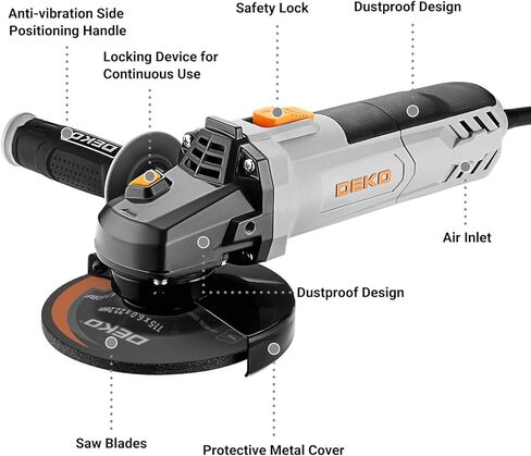 8-Amp Angle Grinder: DEKOPRO 4-1/2 inch Electric Corded Grinder Power Tools with Grinding and Cutting Wheels, Auxiliary Handle and Wrench for Cutting, Polishing and Grinding in Saudi Arabia