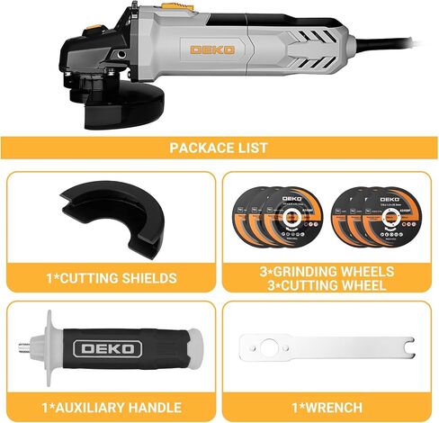 8-Amp Angle Grinder: DEKOPRO 4-1/2 inch Electric Corded Grinder Power Tools with Grinding and Cutting Wheels, Auxiliary Handle and Wrench for Cutting, Polishing and Grinding in Saudi Arabia