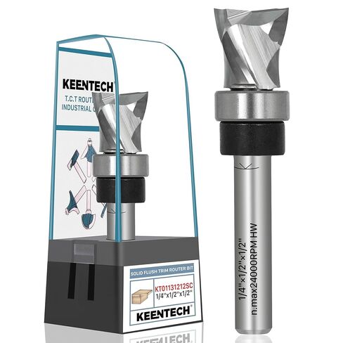 لقمة توجيه ذات ضغط حلزوني مزدوج من KEENTECH، ساق 1/4 بوصة، قطر قطع 1/2 بوصة × طول القطع 1-1/4 بوصة، محمل علوي وسفلي in Saudi Arabia