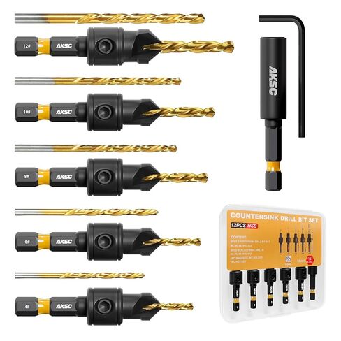 Countersink Drill Bit Set, Tapered Wood Drill Bits w/Plug Cutter, Adjustable Drill Bit Depth Stop, 1/4" Hex Shank Countersink Drill Bits w/Storage Box for Woodworking in Saudi Arabia