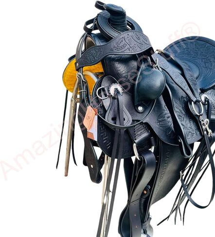 Western Horse Saddle Set Genuine Leather Hand Tooled Floral Cowboy Saddle Trail Pleasure Riding Tack with Breast Collar Headstall Reins Stirrups and Cinch Rodeo Equestrian Gear in Saudi Arabia