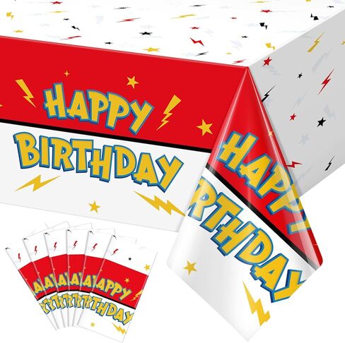 3 Pack Red White Birthday Tablecloth Party Decorations, Lightning Bolts Plastic Table Cloth, Disposable Cartoon Table Cover for Kids Birthday Baby Shower Party Supplies Decorations, 54" x 108" in Saudi Arabia