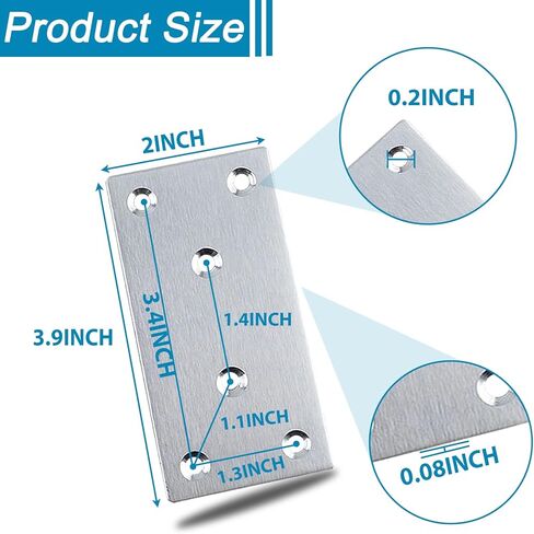 50 Pack Silver Mending Plate for Wood, 4inx2in Stainless Steel Flat Brackets, Heavy Duty Flat Straight Bracket for Wood, Furniture Fence Bookcase in Saudi Arabia