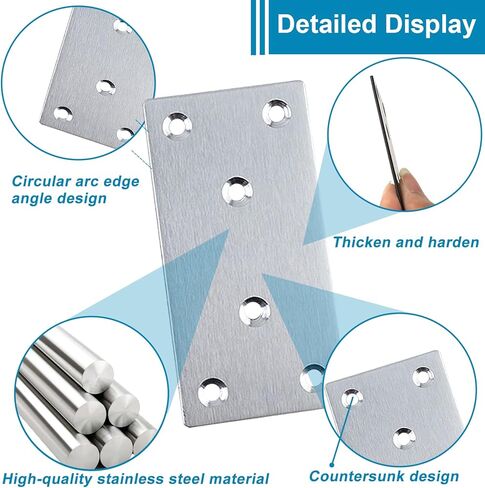 50 Pack Silver Mending Plate for Wood, 4inx2in Stainless Steel Flat Brackets, Heavy Duty Flat Straight Bracket for Wood, Furniture Fence Bookcase in Saudi Arabia