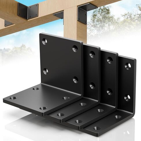 4 قطع 6 × 6 × 5 بوصة دعامات زاوية L شديدة التحمل | دعامة زاوية 90 درجة للخشب | 6 × 6 عمود إلى موصل الشعاع سمك 1/4 بوصة (6 مم) | للأرفف الخشبية والأثاث | أقصى حمولة 300 رطل in Kuwait