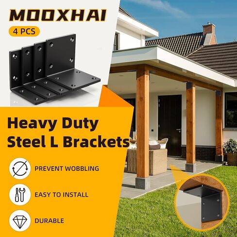 4 قطع 6 × 6 × 5 بوصة دعامات زاوية L شديدة التحمل | دعامة زاوية 90 درجة للخشب | 6 × 6 عمود إلى موصل الشعاع سمك 1/4 بوصة (6 مم) | للأرفف الخشبية والأثاث | أقصى حمولة 300 رطل in Kuwait