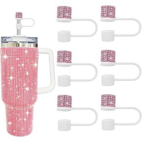 Accessories Set for Stanley Cup, 6 Pcs Bling Diamond Straw Cover, Straws Cap for Stanley 30&40oz with Tumblers, 0.4in Lid Accessories for Tumbler (White, 6Pcs) in Saudi Arabia