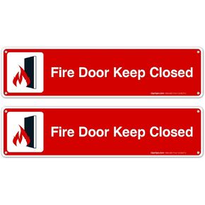 Fire Door Keep Closed, Fire Safety Sign, (2 Pack) 3x12 Inches, 4 Mil Vinyl Decal Stickers UV Protected, Made in USA in Kuwait