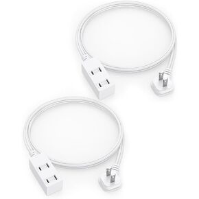 Flat Plug Extension Cord 2-Packs 6Ft White - 2-Prong Power Strip with 3 Polarized Outlets & Tamper Guard, 16/2 AWG 13A/1625W in Kuwait