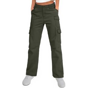 Alfiudad Women's Cargo Pants Cotton Outdoor Hiking Elastic Waist Work Trousers with 8 Pockets in Kuwait