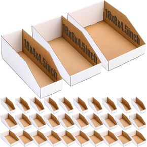 50 Pack Cardboard Storage Bins Assorted Sizes, Cardboard Boxes, 28 Pack 12x4x4.5, 14 Pcs 12x6x4.5, 8 Pcs 12x8x4.5 Corrugated Organizer Bins for Pantry, Shelves, Garage, Office, Shop in Kuwait