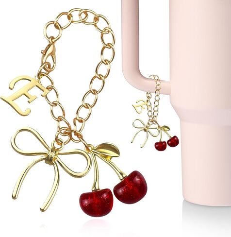 Gold Letter Charms with Bow and Cherry for Stanley Cup Accessories,for Stanley Handle 40Oz Tumblers,Water Bottle CupInitial Keychain for Women in Saudi Arabia