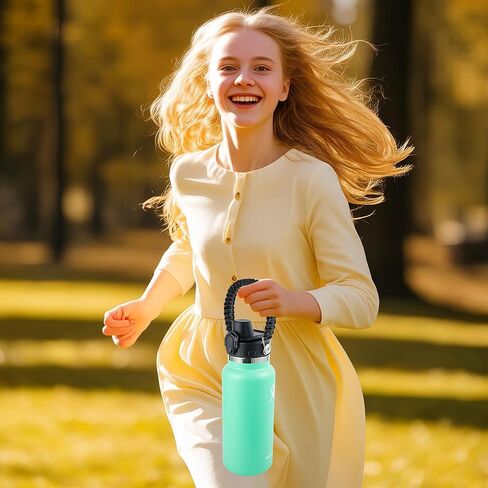 غطاء Chug للقارورة المائية 12 أونصة 20 أونصة 32 أونصة 40 أونصة 64 أونصة | غطاء بديل واسع الفم | صنبور مانع للتسرب وخالي من مادة BPA مع مقبض باراكورد، يناسب قارورة مائية، قارورة حديدية، نالجين (بدون قش) أسود in Kuwait