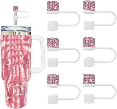 Accessories Set for Stanley Cup, 6 Pcs Bling Diamond Straw Cover, Straws Cap for Stanley 30&40oz with Tumblers, 0.4in Lid Accessories for Tumbler (White, 6Pcs) in Saudi Arabia