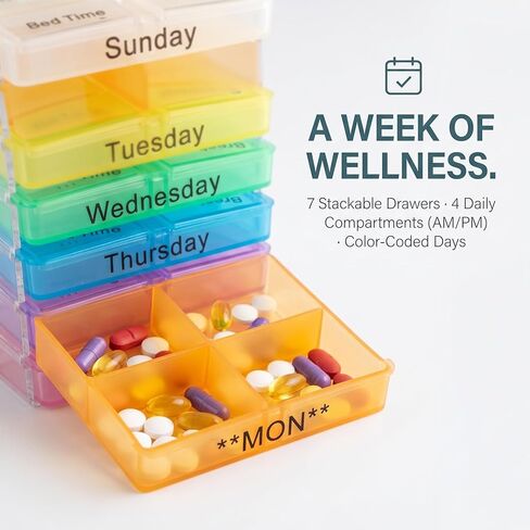 Weekly Organizer, Travel 7 Day Box Case with Large Compartment to Hold Vitamins, Cod Liver Oil, Supplements and Medication in Saudi Arabia