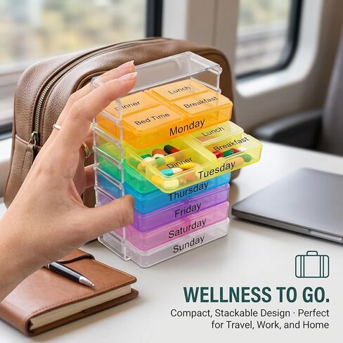 Weekly Organizer, Travel 7 Day Box Case with Large Compartment to Hold Vitamins, Cod Liver Oil, Supplements and Medication in Saudi Arabia