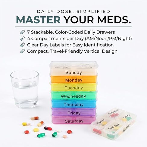 Weekly Organizer, Travel 7 Day Box Case with Large Compartment to Hold Vitamins, Cod Liver Oil, Supplements and Medication in Saudi Arabia
