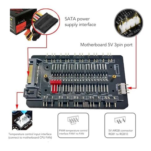 محور فاصل مروحة مغناطيسي 2 في 1 ARGB PWM، 5V 3PIN ARGB 13 منفذ، 12V 4PIN PWM 10 منفذ، مصدر طاقة ATA التسلسلي، محور كابل تمديد مروحة تبريد هيكل وحدة المعالجة المركزية PC in Saudi Arabia