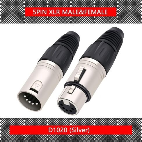5 Pin XLR Audio Cable Connector 5Pin Male Plug MIC Snake Plug for Microphone Cable Electrical Adapter 1Pcs(1xF-Silver) in Saudi Arabia