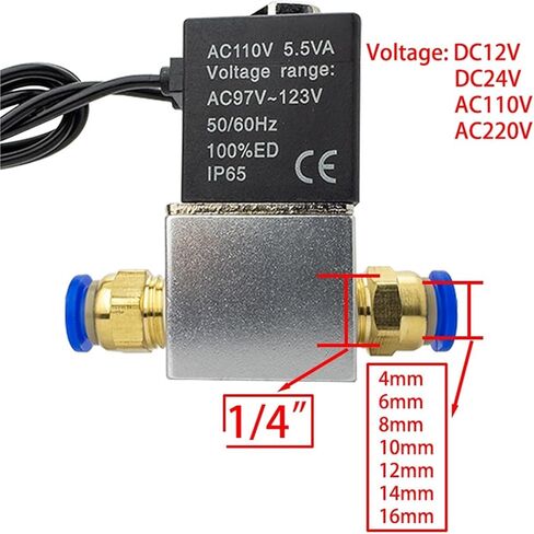 DC12V 24V AC110V 220V مغلق عادة 1/4 بوصة صامت ثنائي الاتجاه صمام الملف اللولبي الهوائي 1 قطعة (6 مللي متر ، تيار مستمر 12 فولت) in Kuwait