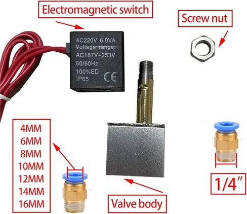 DC12V 24V AC110V 220V مغلق عادة 1/4 بوصة صامت ثنائي الاتجاه صمام الملف اللولبي الهوائي 1 قطعة (6 مللي متر ، تيار مستمر 12 فولت) in Kuwait