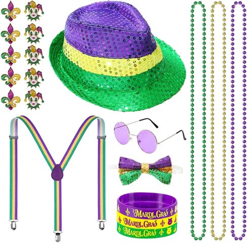 15-21PCS for Mardi Gras Costume Accessory Outfit Set Feather Headpiece Sequin Mask Glasses Carnival Party Accessories in Saudi Arabia