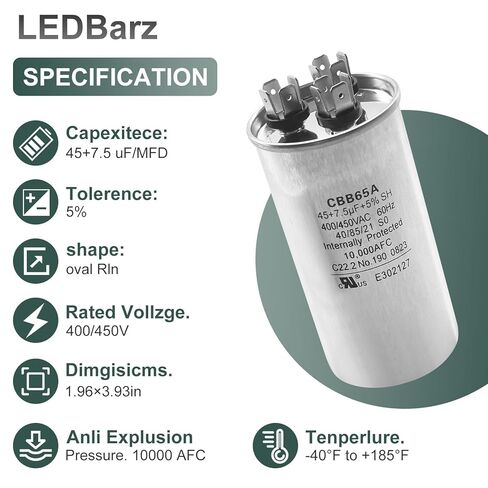 Z97F9969 45/7.5 uF MFD Dual Run Capacitor 400/450V - OEM Upgraded Replacement for Genteq Z97F9969 & GE AC Units in Saudi Arabia