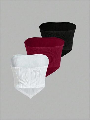 Women's 3 Pack Crop Tube Tops Summer Y2k Strapless Fitted Asymmetrical Going Out Club Tops in Saudi Arabia